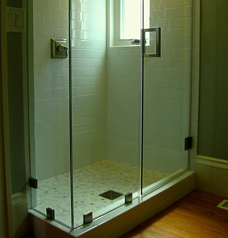 subway tile and clear glass